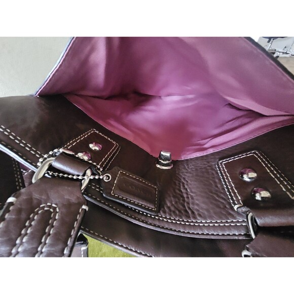 Coach Hamilton Purple Pebbled Leather Shoulder Tote Bag purse F13959 Excellent - Picture 8 of 10
